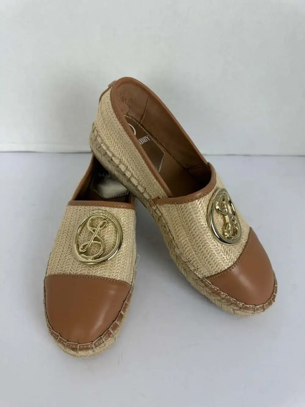 Sam & Libby Women's Celeste Raffia Espadrille Flats in Natural and Cuoio Brown